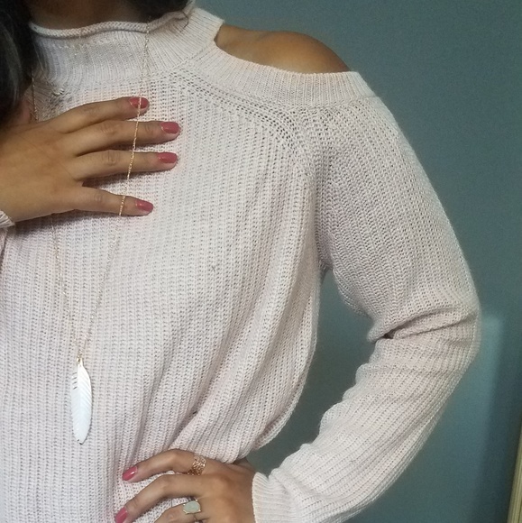 LIGHT PINK COLD MOCK SHOULDER SWEATER - Picture 6 of 8